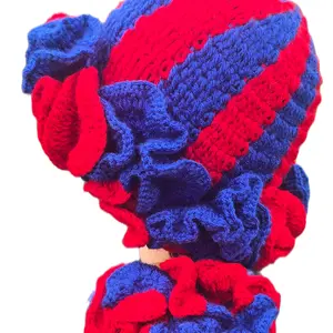 Retro Crochet Ruffle Bucket Hat in Blue and Red for Haitian Compatriots & Americans Spring Collection Fashion Accessory