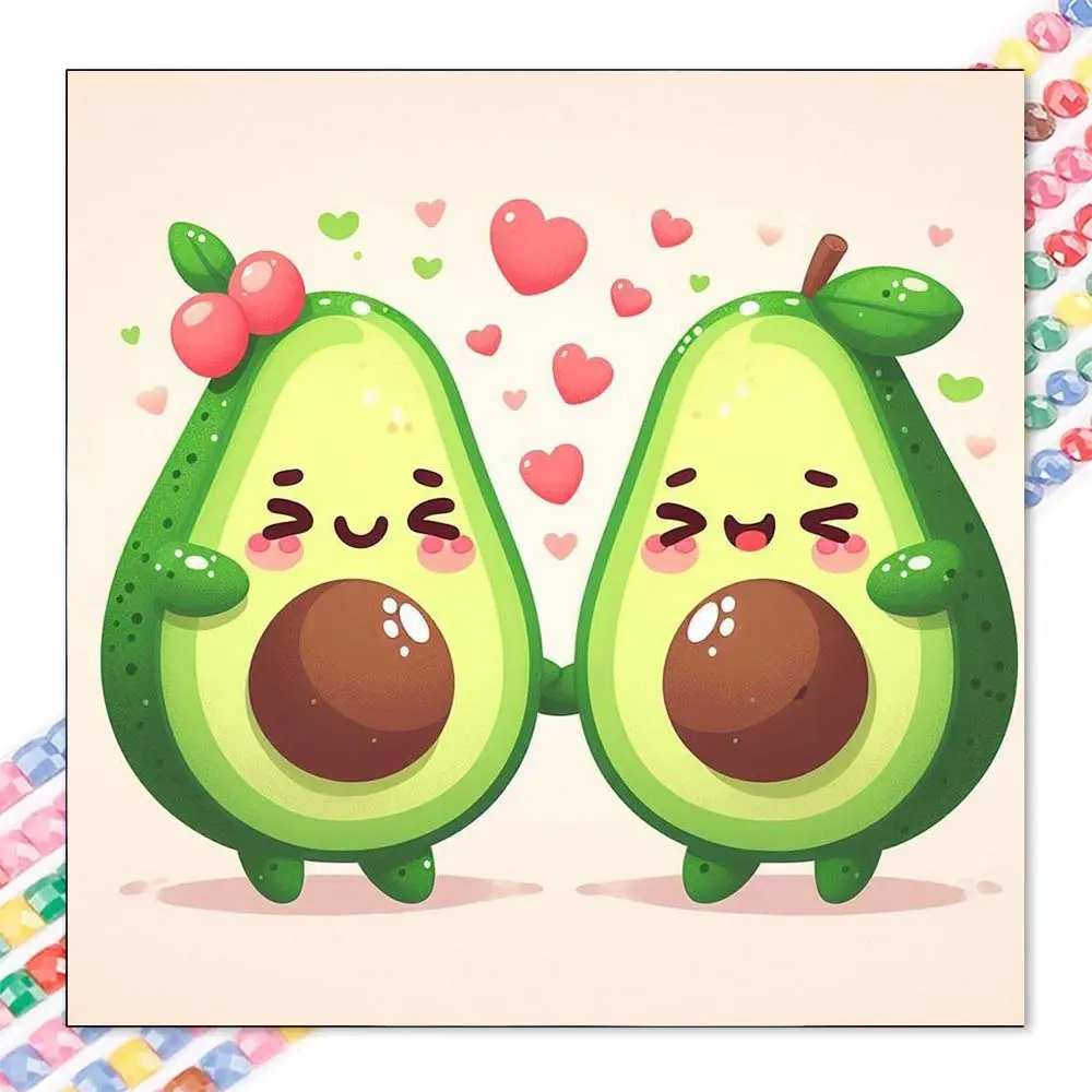 5D diamond painting kit full round drill avocado, cartoon, heart shape DIY mosaic wall art, beginner craft set (with tools), home wall decoration gift, diamond art kit