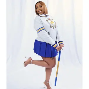 SGRho Stripe Grey Chenille Crest Pocket Crewneck