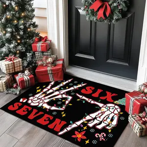 Six seven rug,67 Hand Gesture Skull Doormat, 1pc Soft and comfortable area rug, artistic home decor mat, Christmas gift, versatile for bathroom areas, living room, bedroom, bedside, kitchen, laundry room, etc. Beautiful Christmas home decoration.