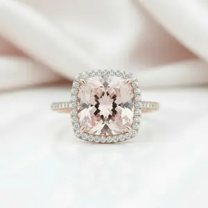 3.0ct Cushion Cut Morganite Halo Engagement Ring