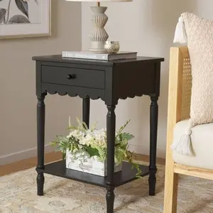Anwyn 1-Drawer Scalloped Accent Table - matte black