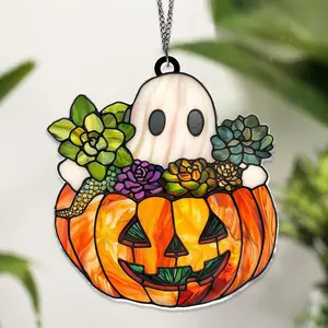 Ghost and succulent ACRYLIC window hanging, Funny Ghost hanging, Plant lovers, Ghost home decor, Halloween gift, Bat Gothic, NOT GLASS