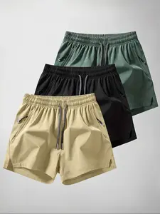 Men's Solid Zipper Pocket Gym Shorts, Lightweight Athletic Shorts, Casual Sports Shorts, Breathable Quick Drying Shorts for Outdoor Basketball Running Training, Casual Sporty Shorts for Summer