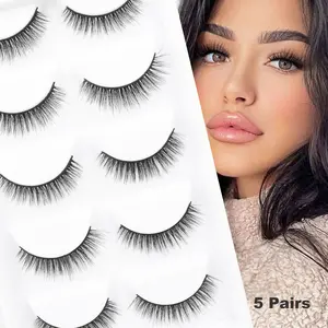 Thick Curled Cross Tail False Eyelashes, 5 Pairs, 4-12mm, Dense Curl, Suitable for Daily Wear and Makeup