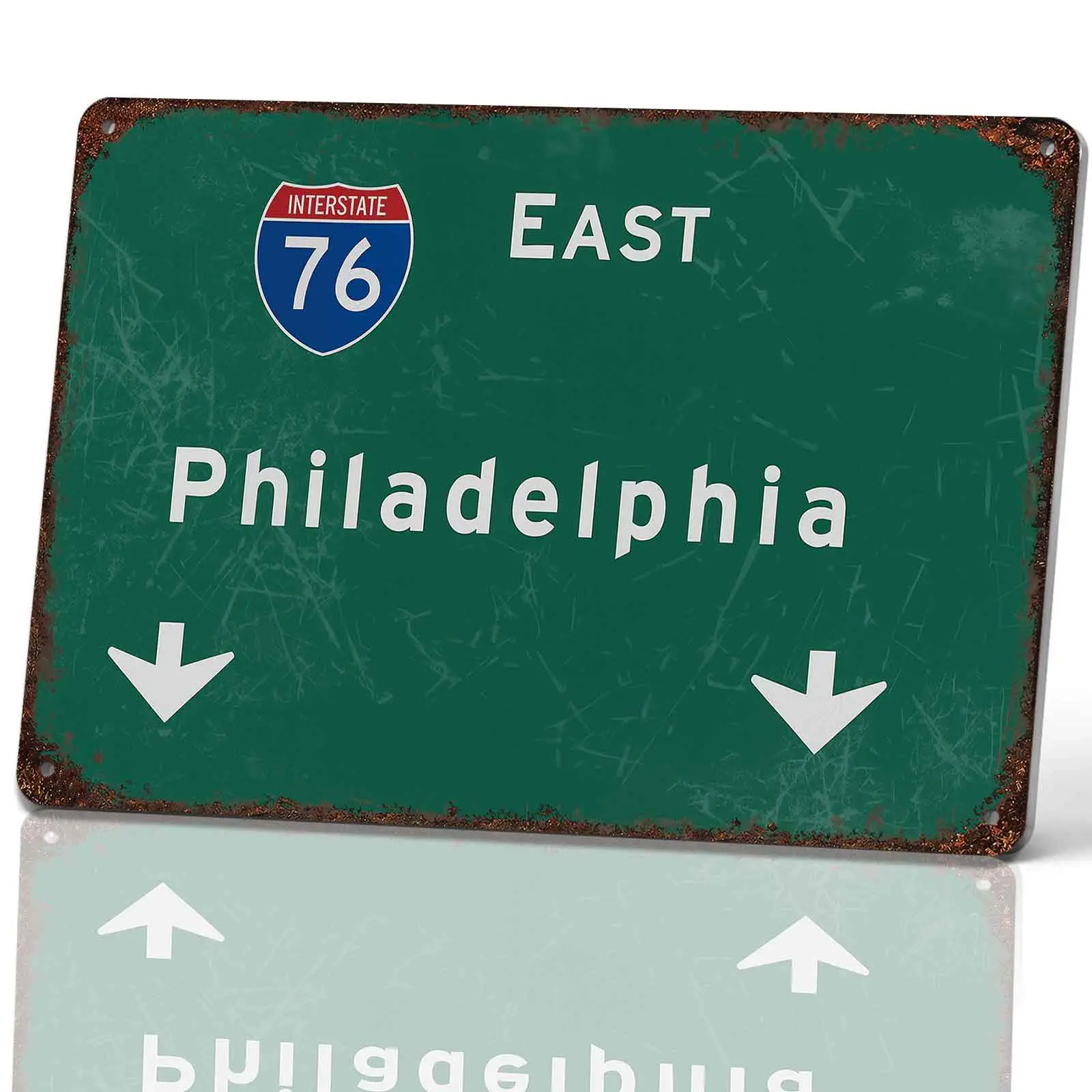 Retro 60s Style Durable Aluminum Interstate 76 East Philadelphia Metal Sign, 8x12 in Wall Display Plaque - Hanging Adult Home Decor Room Accessories, Door Mount Home Supplies Gift Idea for Garage Man Cave
