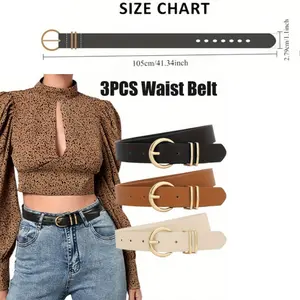 3 Pack Women Belts For Jeans Dresses Pants, 41.34Inch Length Ladies Leather Waist Belt with Gold Buckle,Hand Tools Kits