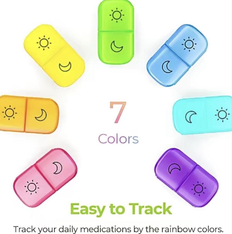XL Weekly Pill Organizer 2 Times a Day with Large Opening Easy Filling AM PM Pill Box 7 Day in Rainbow Colors Portable Travel Pill Case for Medication