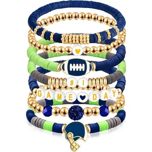 Day #1 Bracelet Football Charm Beaded Stretch Bracelet   for Football Dads Moms Coaches Fans Gifts