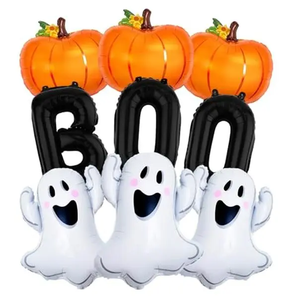 9pcs Halloween Pumpkin Ghost Balloons, Black Boo Balloons Set, Halloween Foil Balloons For Pumpkin Decorations, Halloween Party Supplies, Photo Props, Hanging, Indoor Outdoor Decor