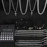 40-Piece Fashionable Casual Hip-Hop Style Stainless Steel Jewelry Set, Necklace and Earring Set, Includes Cross Necklace, Beaded Bracelet & Geometric Zircon Earrings, Gift for Couples
