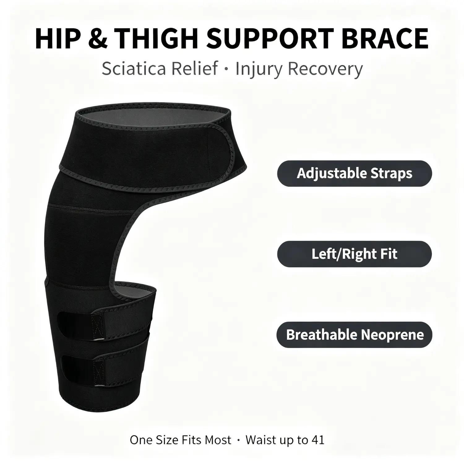 2-in-1 Hip & Thigh Support Brace - Adjustable Neoprene Compression Wrap for Sciatica, Hip Joint Pain & Injury Recovery - Left/Right Fit for Men & Womenfor Injury Recovery, Daily Use, Sciatica Aid
