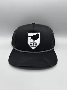 Gobbler Patch Rope Hat snapback meshback fabric patch with NGO Logo Black Trucker Style