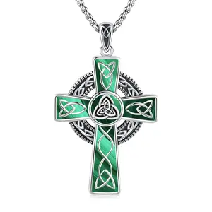 Celtic Cross Necklace 925 Sterling Silver Cross Pendant Necklace Celtic Viking Irish Jewelry Religious Protective Gift for Men Women TikTokShopBlackFriday