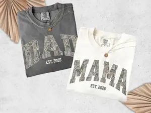 Comfort Colors Camo Mama Dad Est 2026 Unisex Tee, Camo Matching Mom & Dad TShirts, Gift for Mom, Dad Gifts - KitchenEra