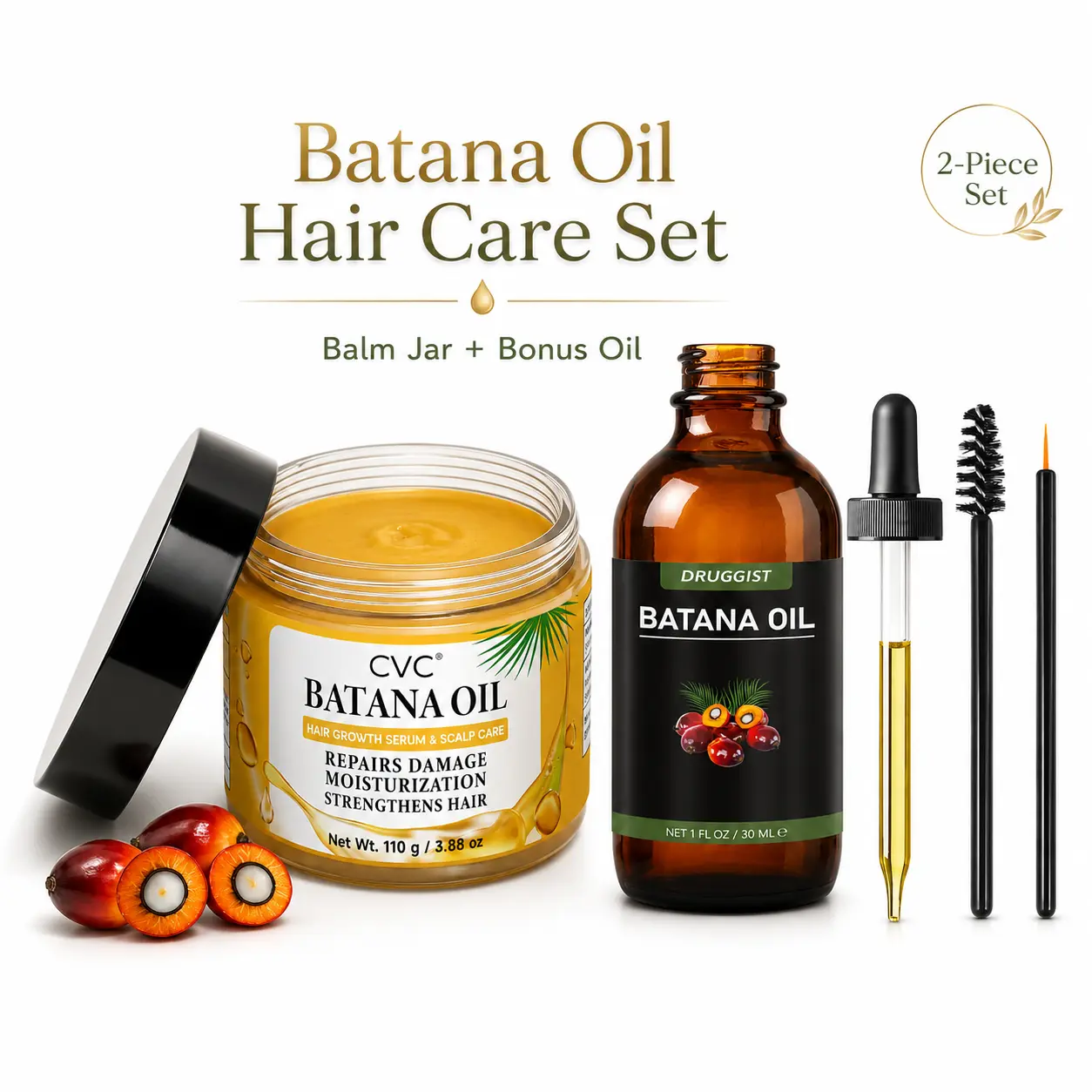 DFYD Batana Oil Hair Care Set - 110g Balm Jar + Bonus Oil, Moisturizing Scalp Care for Dry Hair & Shine