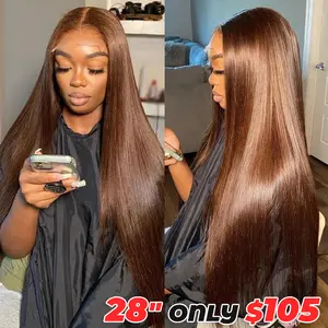 Chocolate Brown Straight Lace Front Wigs Human Hair 13x4 HD Lace Frontal Wig Pre Plucked 180% Density Brazilian Virgin Wig with Baby Hair for Women TikTokShopBlackFriday