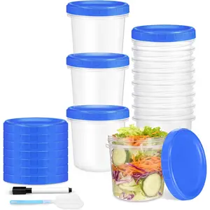 Plastic Deli Containers with Screw Lids, Freezer Storage Containers Reusable 2 Cup Food Storage with Pen & Brush for Snack Salad Fruit, Microwave & Dishwasher Safe