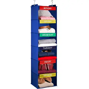 Weekly Clothes Organizer for 6 Shelf Hanging Closet Daily Clothing Organization Labeled Shelves with Days of The Week Monday Through Friday Weekday and Weekend Organizational Zipper Storage Tool