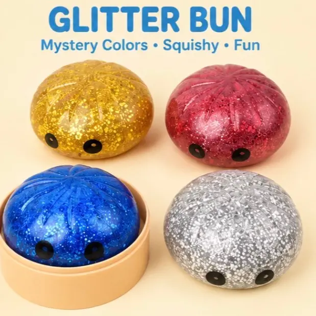 Glitter Steamed Bun Squishy Blind Box Collectible - 1-Piece Orbez-Filled Glitter Stress Balls, Calming Sensory Fidget Toys, Soft Cute Design, Kids' Stress Relief Items