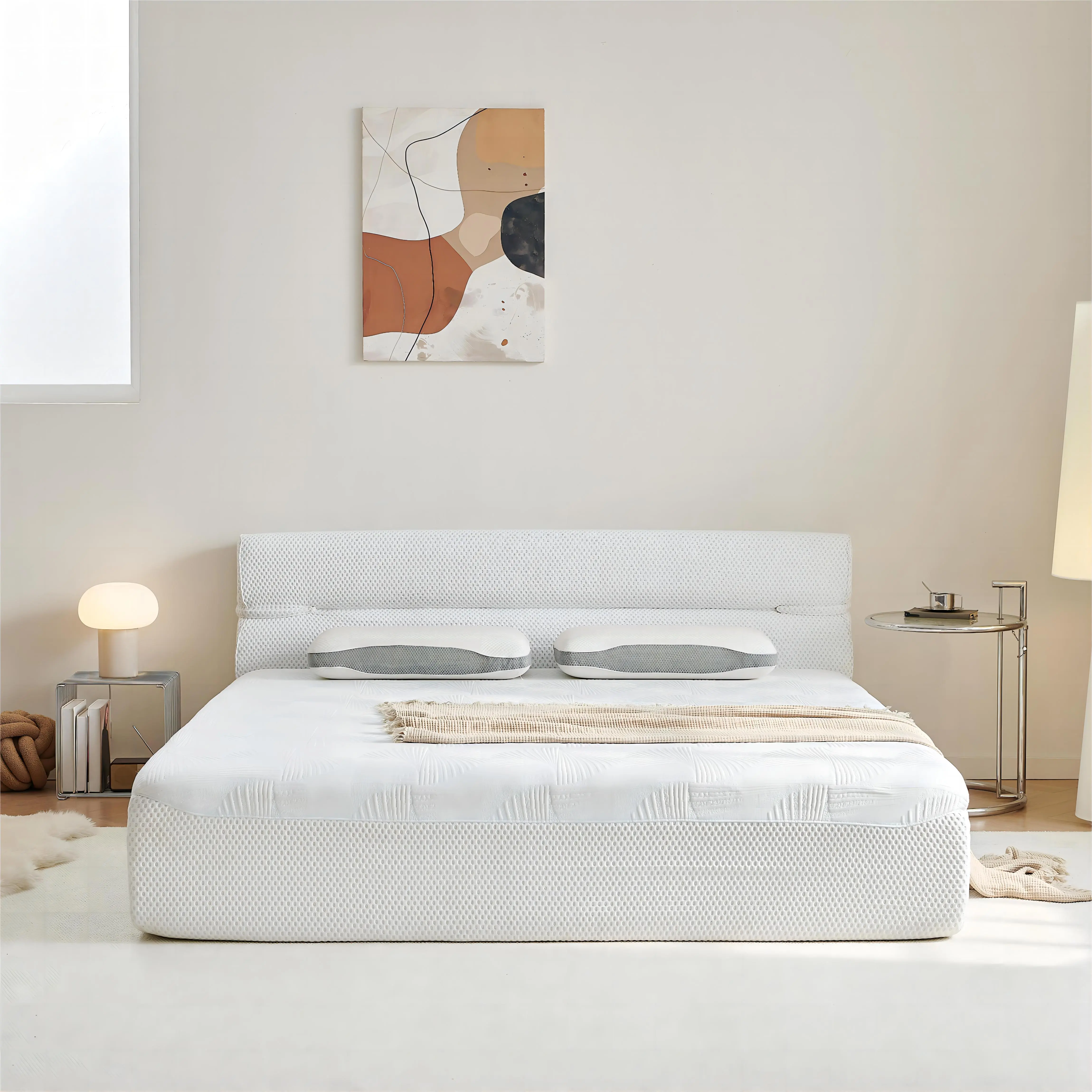 All in One Queen Mattress & Bed Frame 15 Inch Queen Size Mattresses in a Box with Cool Fabric Pressure Relief Motion Isolation No Assembly Required for Living Room Apartment Bedroom Dormitory