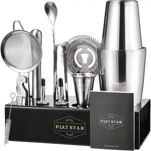 Mixology Bartender Kit with Stand, Home Bar Set Bartending Kit, Bar Shaker Set, Drink Mixing Martini Barware with Recipe Book