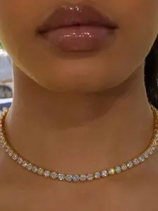 Elegant Rhinestone Tennis Chain Necklace for Women, Perfect for Casual Wear, Ideal Gift for Holidays and Special Occasions
