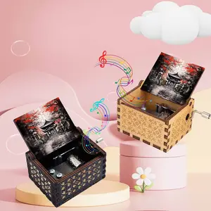 1pc Vintage Wooden Hand-Cranked Music Box, Serene Temple Gateway pattern, Play You Are My Sunshine, Music Box Gift for Family and Friends, Ideal for Birthdays, Christmas gifts, Home Decor Item,