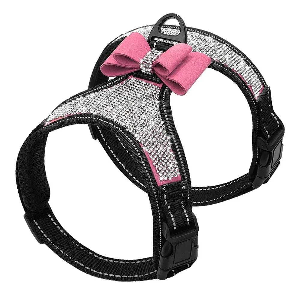 Rhinestone Decor Pet Harness with Bow, Adjustable Breathable Dog Vest Harness, Soft and Lightweight Cat Chest Sling, Pet Supplies, Dog Stuff