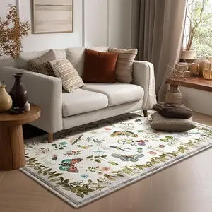 palohom Washable Area Rugs for Living Room Non Slip Bedroom Rug Carpet Low Pile Soft Non Shedding Lightweight Faux Wool Floral Rug for Entryway Dining Room Under Table Rug Runners for Hallway Kitchen Dorm Nrsery Stain Resistant Easy Care Indoor Home Decor