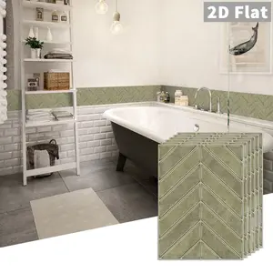 10 PCS/Box GST PE Crystal Foam Tile Stickers Light Green Herringbone Waterproof Oil-Proof Anti-Collision Home Decor for Kitchen Bathroom Ceiling Tiles Old Wooden Boards
