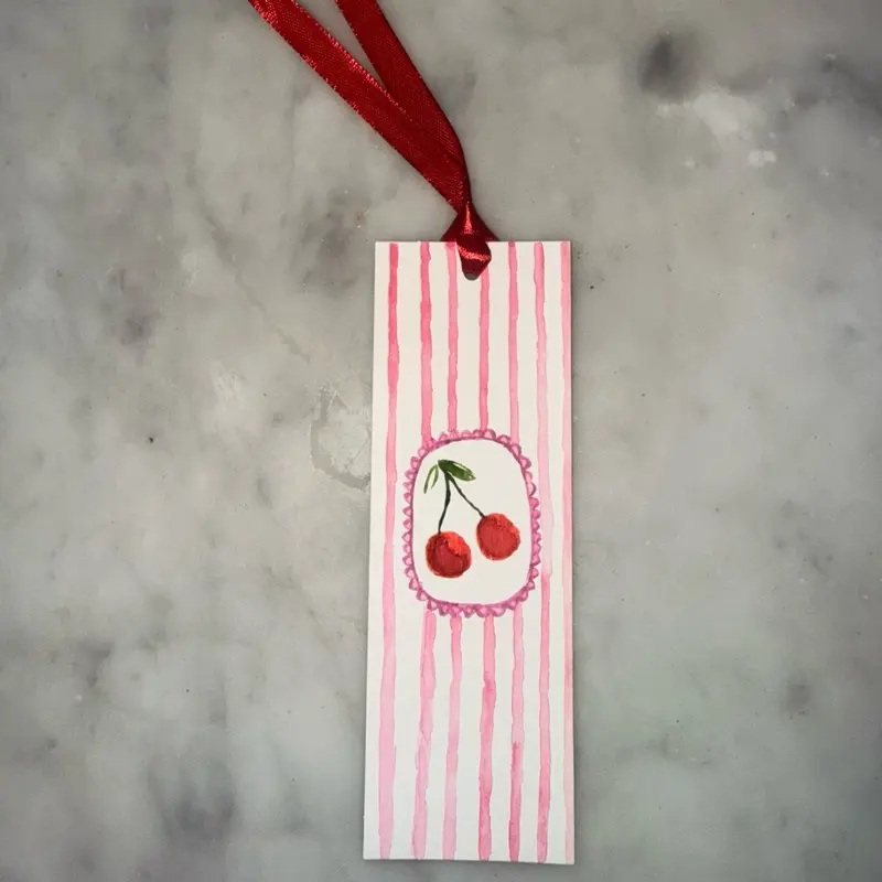 Cherry-Themed Watercolor Bookmark