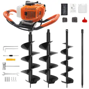 Auger Post Hole Digger, 2 Stroke Gas Powered Earth Post Hole Digger with Auger Drill Bits + Extension Rods for Farm Garden Plant