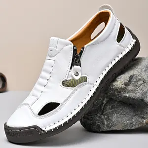 Men's Hand-Stitched Full-Cover Sandals Side Zipper Lightweight Breathable Casual Versatile Multi-Color