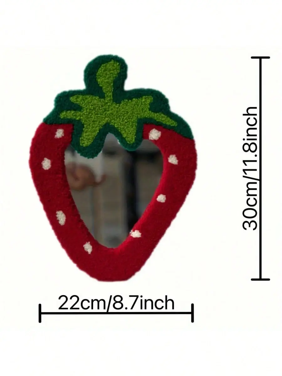Latest Charming Red Strawberry Plush Mirror - 12"X8.7" Cute Cartoon Style, Perfect For Home Decor & Gifts, Easy To Hang