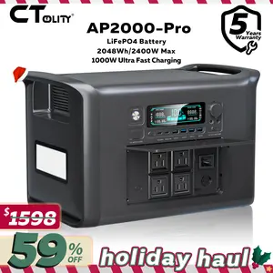 CTOLITY AP2000 Emergency Power Outage Supply Portable Power Station 2048Wh LiFePO4 Battery Solar Power Generators 1000W Fast Charge for Outdoor Camping RV Home Backup Power Supply 13 Output Ports