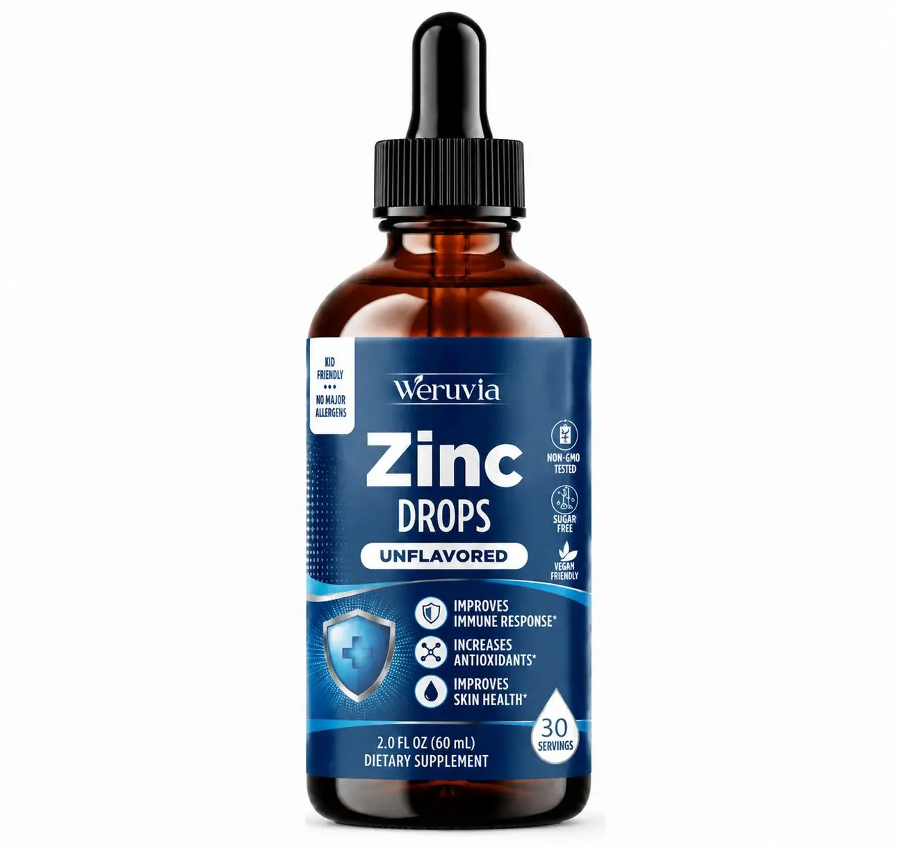 Zinc Drops Liquid Supplement | Unflavored Zinc Formula with Sugar Free & Vegan Friendly Ingredients | Non-GMO Tested Mineral Drops for Daily Wellness Support | 60mL