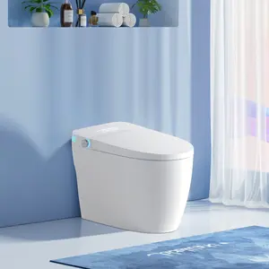 Smart Toilet with Bidet Built In Auto Flush Open Close Heated Seat Remote Control Side Knob Adjustable Temp Warm Water Dry Hands Free Operation Emergency Battery Included