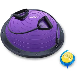 Nice C Half Ball, Balance Ball, Exercise Workout Trainer, with Resistant Band, Strength Fitness Yoga with Bonus Foot Pump