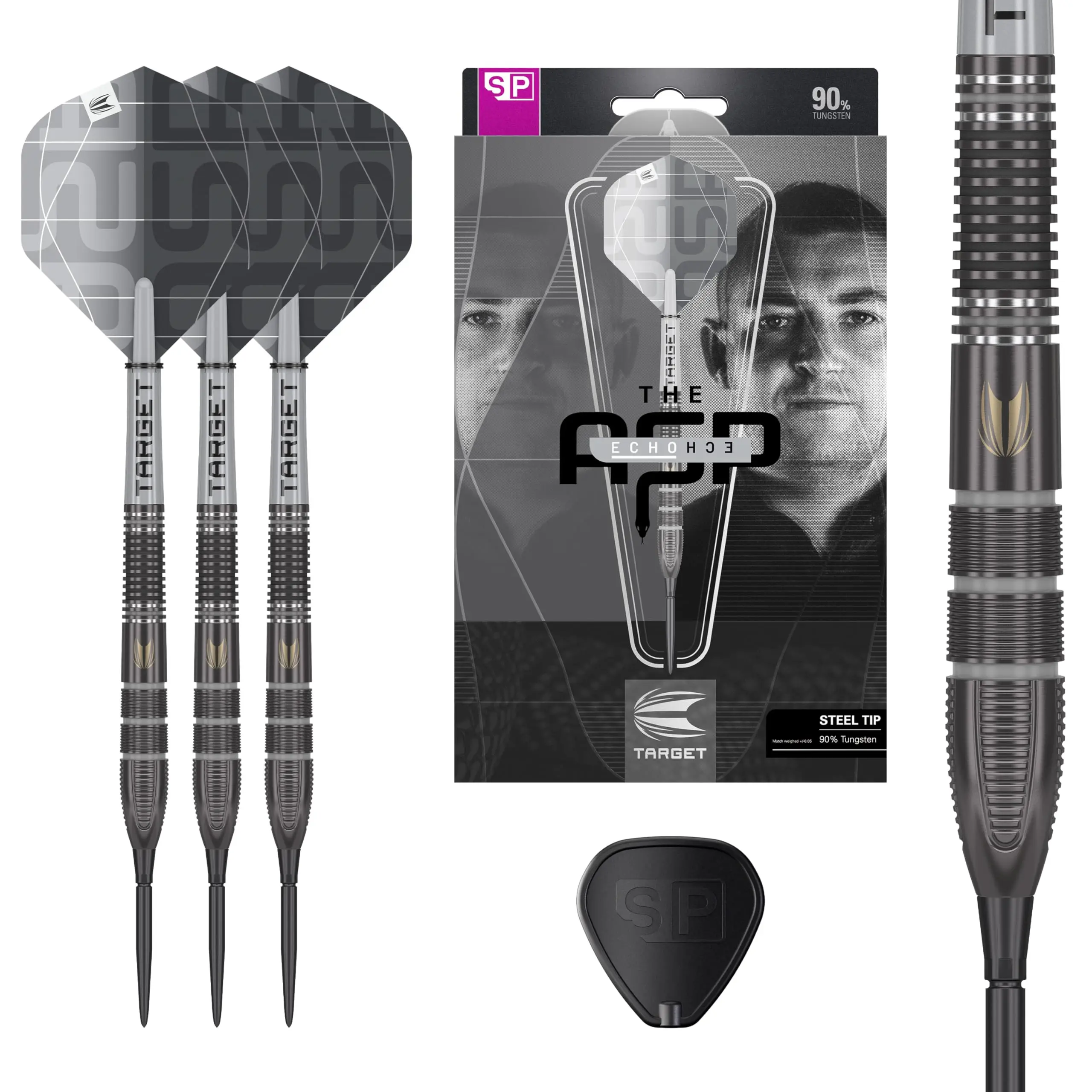 TARGET Darts Nathan Aspinall x Echo 90% Tungsten Steel Tip Swiss Point Dart Set – ASP Player Edition Darts, Pro Grip Shafts & Pro Ultra No.2 Flights, SP Tool Included, Professional Darts Sets
