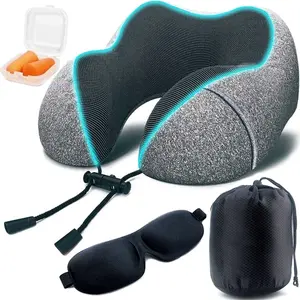 Neck Pillow, Memory Foam Travel Pillow for Airplane, Upgrade U Shaped Travel Neck Pillow with Perfect Support, 3D Contoured Eye Mask, Earplugs & Travel Bag