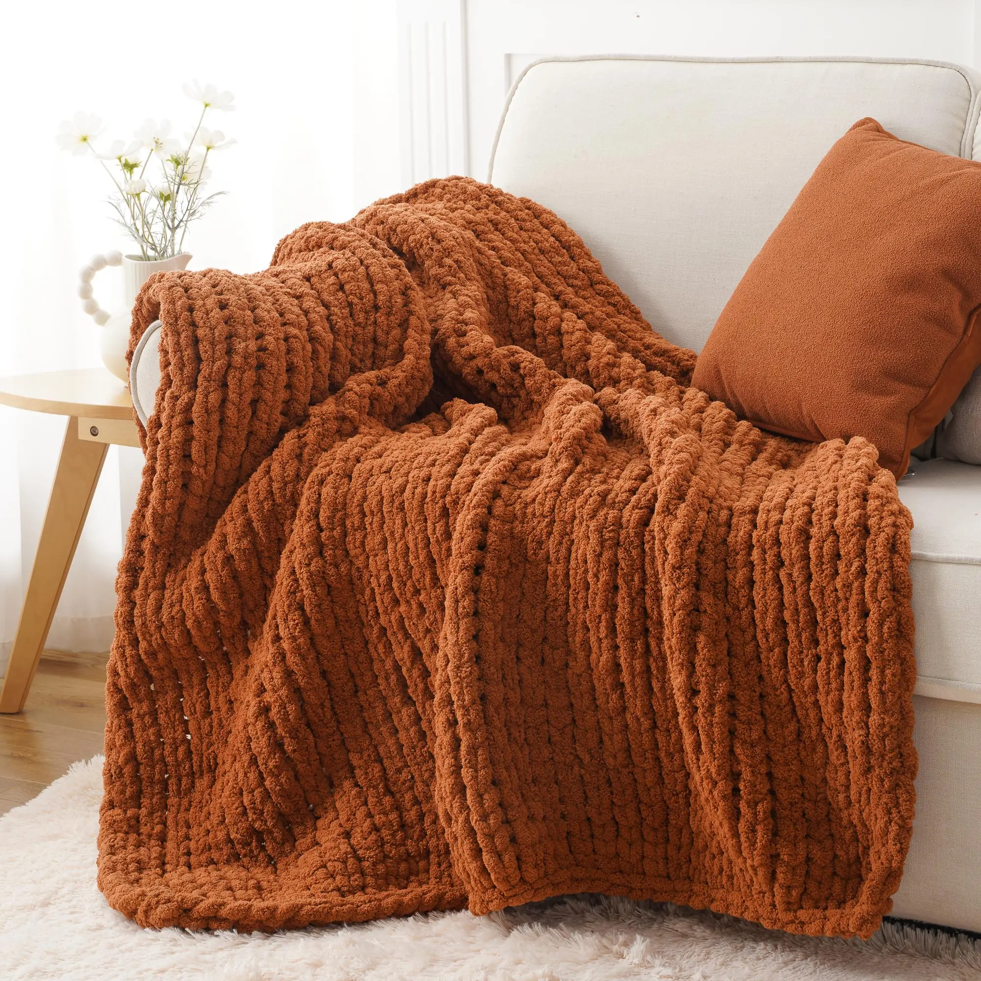 Battilo I Handmade Chunky Knit Throw Blanket - Premium Yarn, Plush Rope Knot Design, 50"x60" Cozy Home Decor Item for Couch, Adds Luxury to Home Decor, Suitable for Outdoor Activities