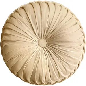Round Throw Pillow   Decoration Pleated Round Pillow Cushion for Couch Chair Bed  (Apricot)