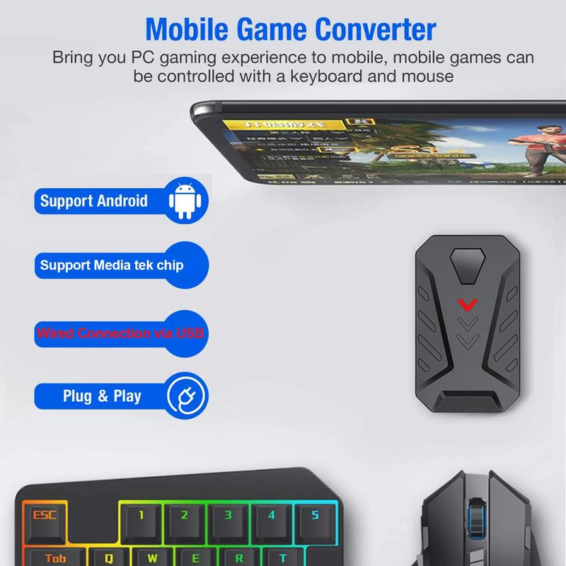MOBIBLOOM 4-in-1 Mobile Game Keyboard for Android  - Wired Connection, Converter, F6 Keyboard, G2 Gaming Mouse, Ideal for Mobile Gaming，One-Handed Keyboard  Control