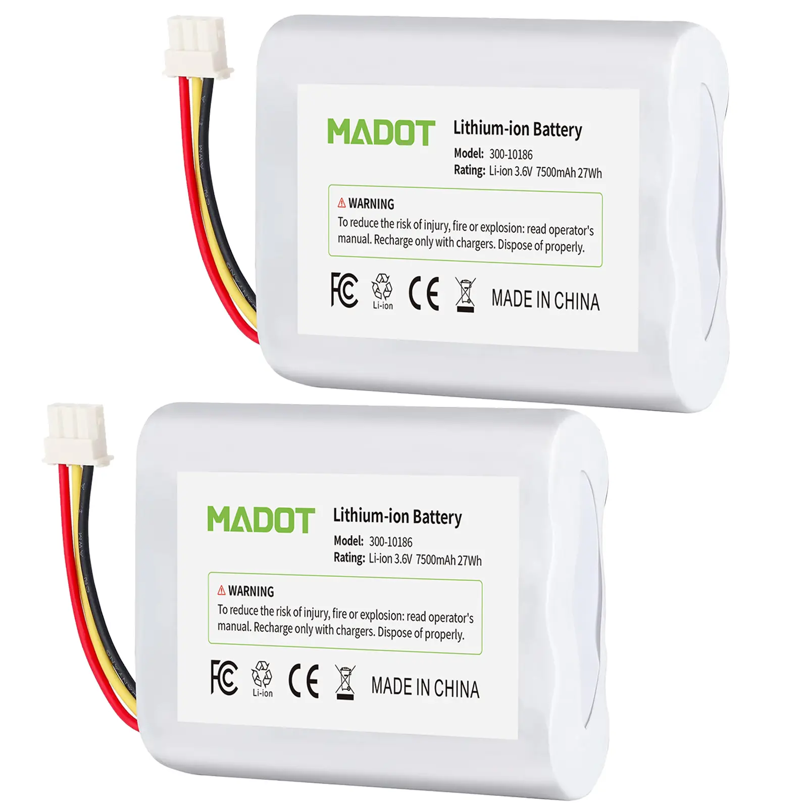 MADOT 2-Pack Replacement Battery 300-10186 for ADT Command Smart Security Panel | 7500mah 3.6V 27Wh