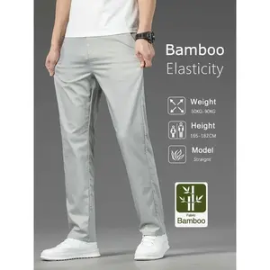 Thin Men Bamboo Summer Pants Casual High Quality Business Classic Fashion Stretch Slim FIT Formal Straight Trousers Black Gray Khaki Chinos