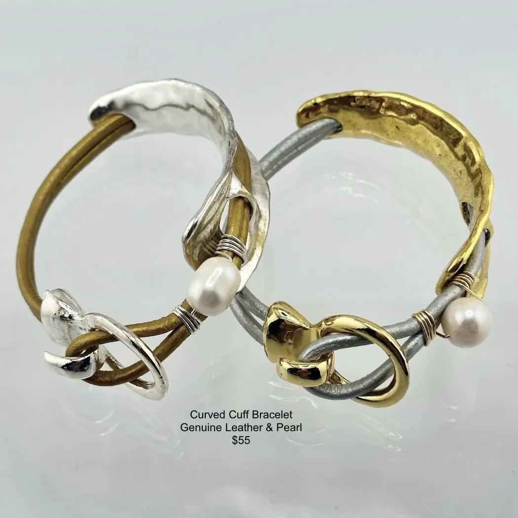 Curved Cuff Bracelet with Pearl - Elegant Design for Casual Wear