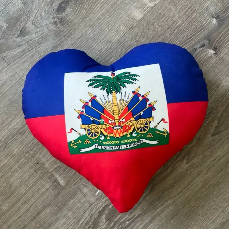 15-in Synthetic Haiti Flag Print Heart-Shaped Pillow - Machine Wash, Room Decor Accent for Living Room National Pride House Use