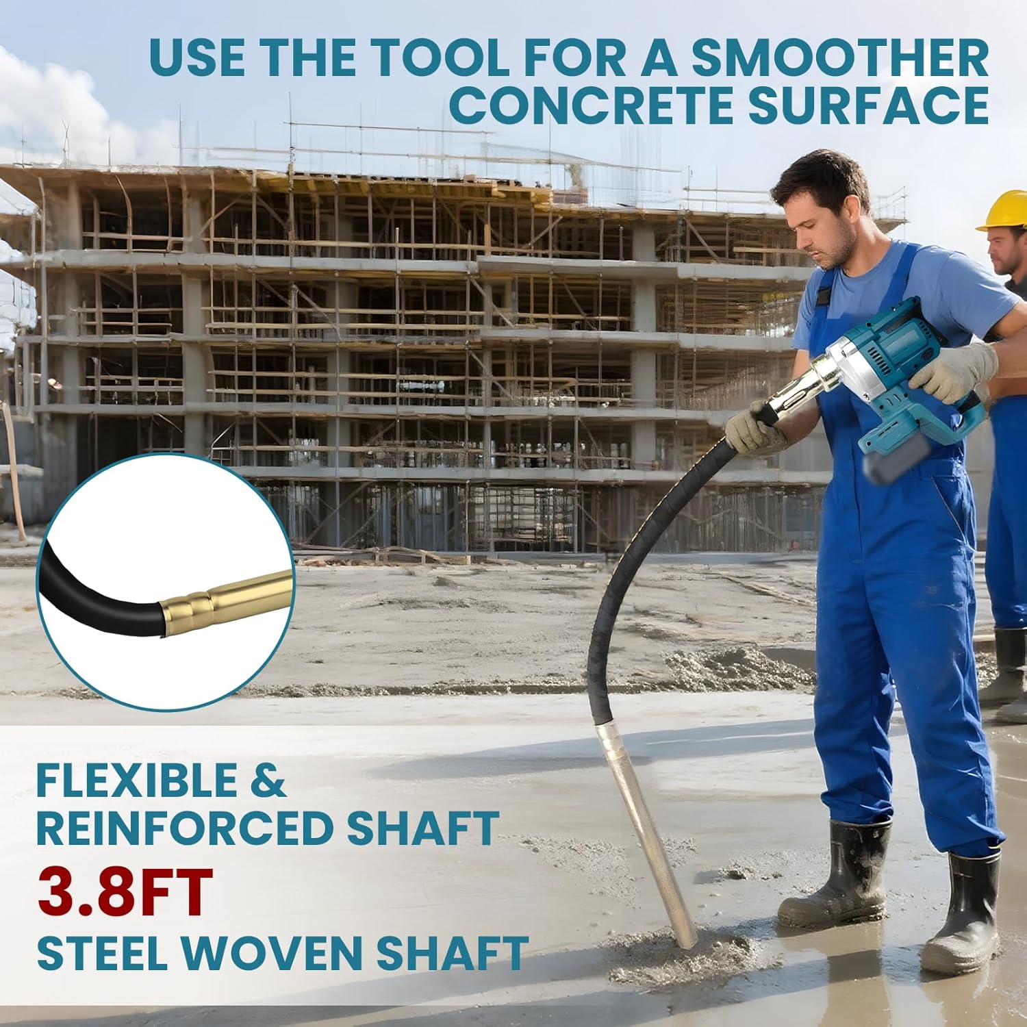 Handheld Concrete Vibrating Tool Compatible with Makita 18V Battery(No Battery), 600W Cordless Electric Concrete Vibrating w/3.8ft Shaft Rod, Portable Pencil Cement Vibrating Remove Bubble