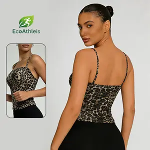 Retro leopard print fitted short-sleeved blazer with adjustable thin shoulder straps and elastic waistband. The design fits well and flatters the figure, making it suitable for summer nightclubs, vacations, and Western-style stylish sleeveless tops.